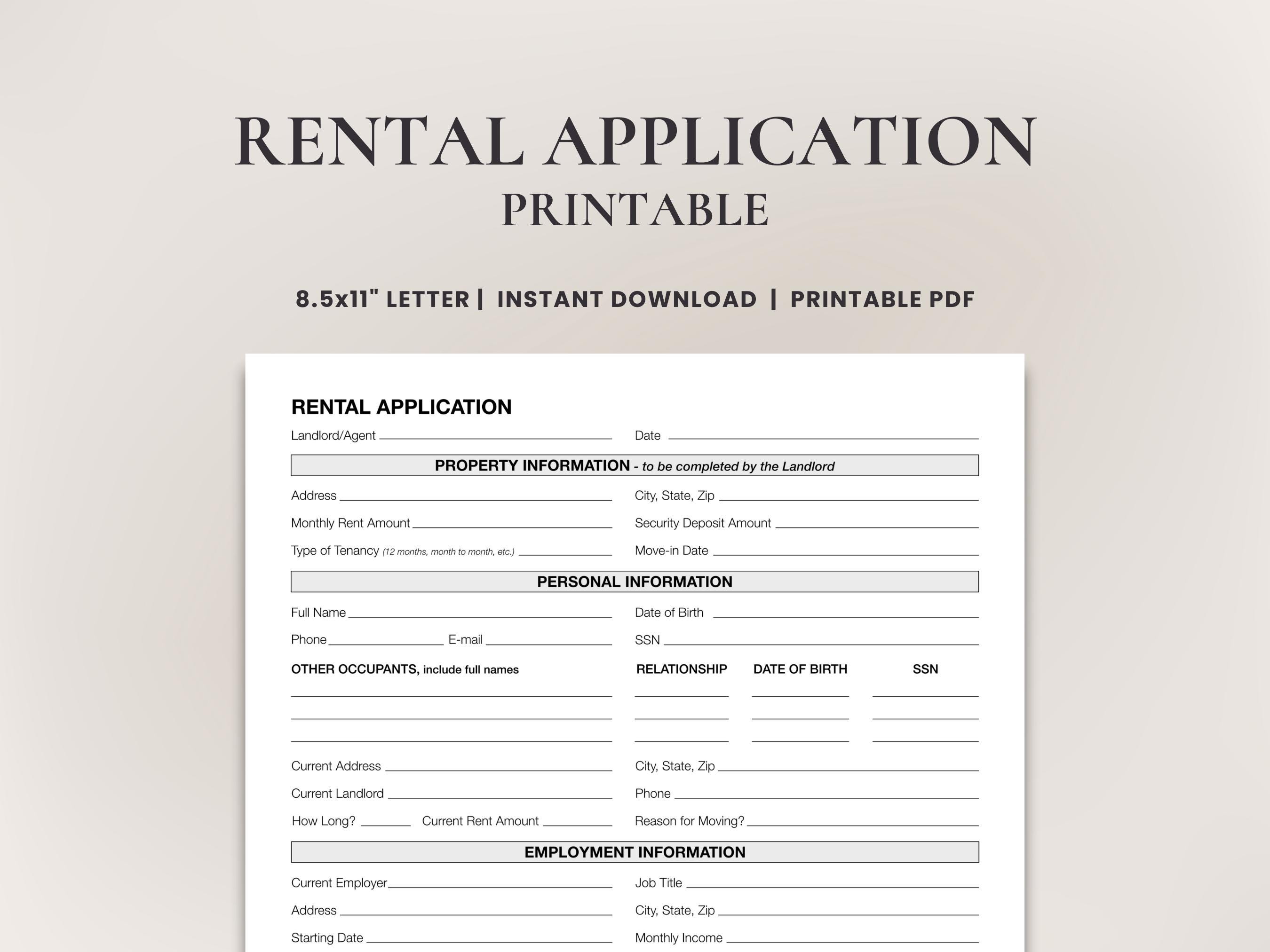 Printable Rental Application Template Free California Rental