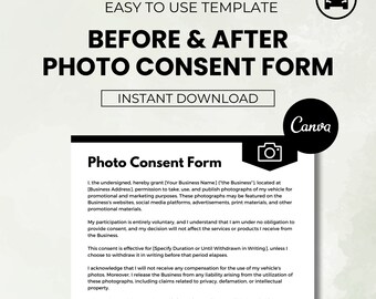 Automotive Photo Consent Form Template • Before After Image Release • Car Photography Permission • Vehicle Advertising • Canva Template