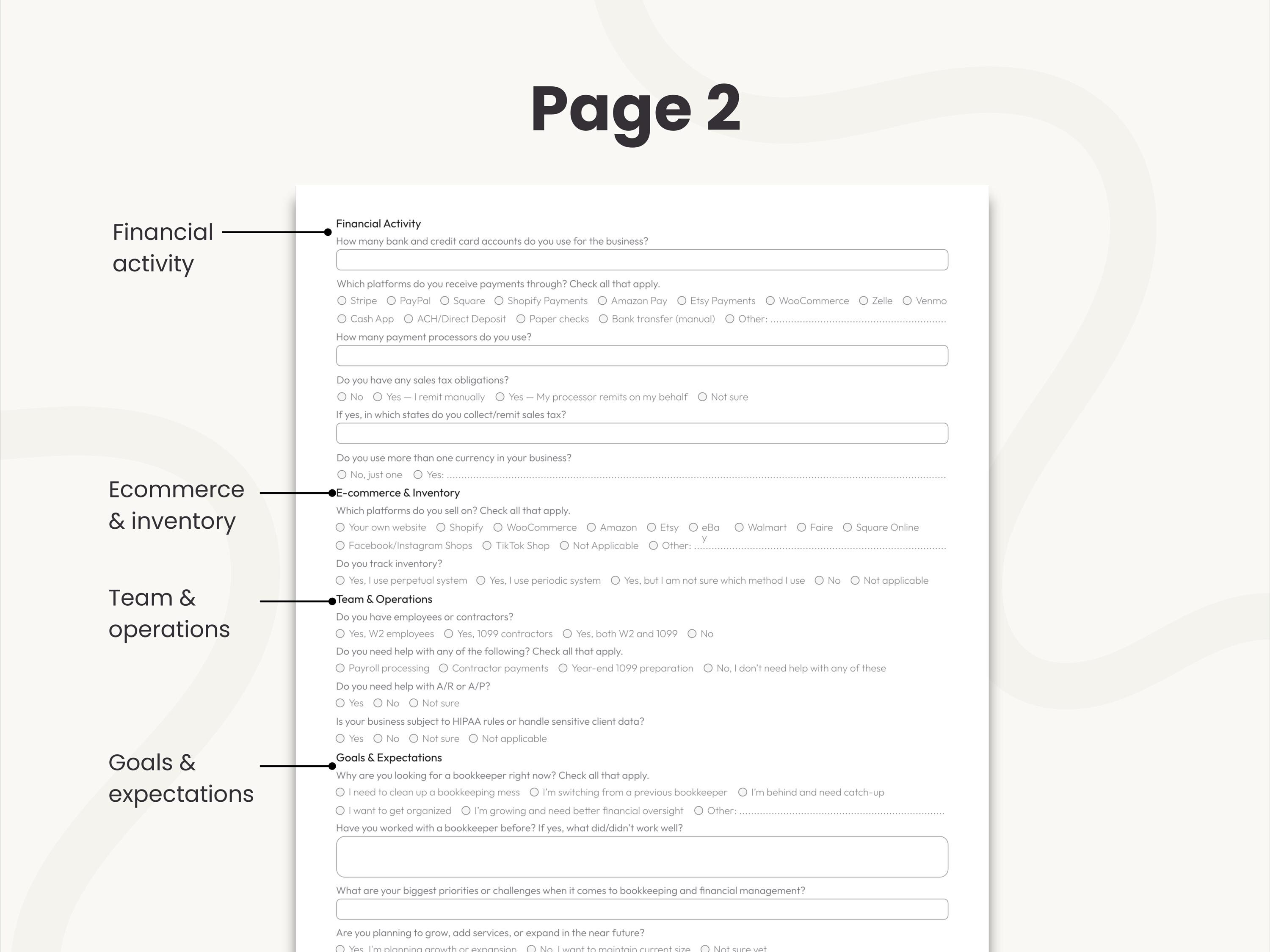Client Intake Form for Bookkeepers, Printable and Fillable Bookkeeping ...