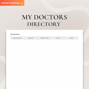 Printable My Doctors Log, My Doctors Directory, Medical Contact Organizer, Healthcare Contact Sheet for Caregivers, Family Doctor List