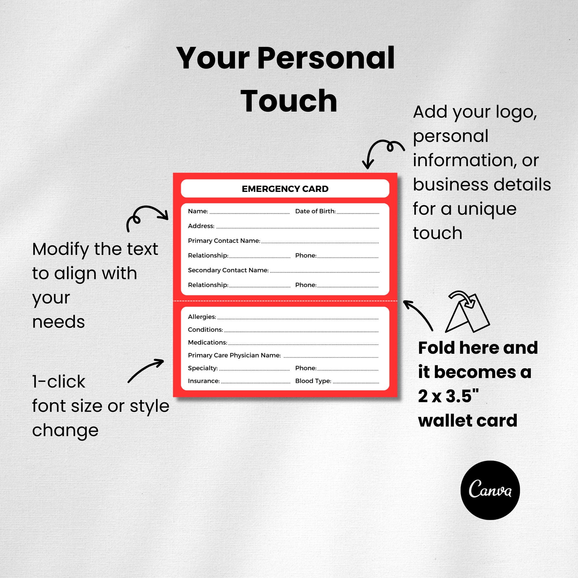 Printable Emergency Card Template - Il Fullxfull.5194899894 Hfal