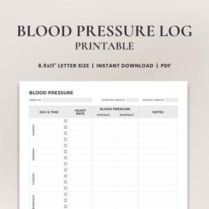 Blood Pressure Log Printable • Blood Pressure Chart • Blood Pressure Tracker Sheet • Weekly Blood Pressure Log • BP Chart | Printable PDF