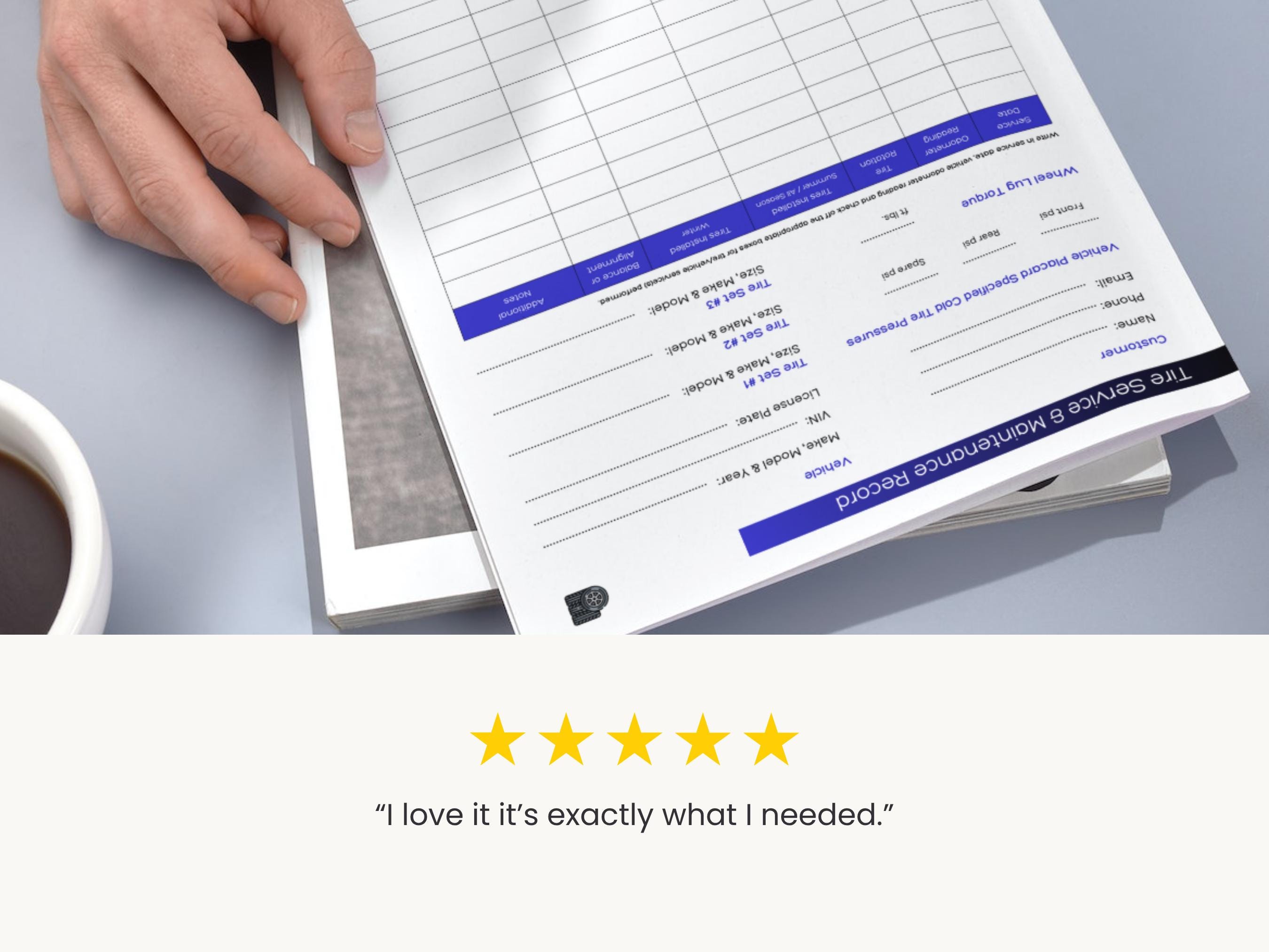 Tire Service and Maintenance Record, Tire Care Log, Tyre Service ...
