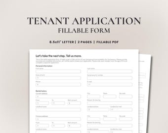 Fillable Rental Application Form for Landlords • Printable Tenancy Application Form • Tenant Lease Application Form Template | Printable PDF