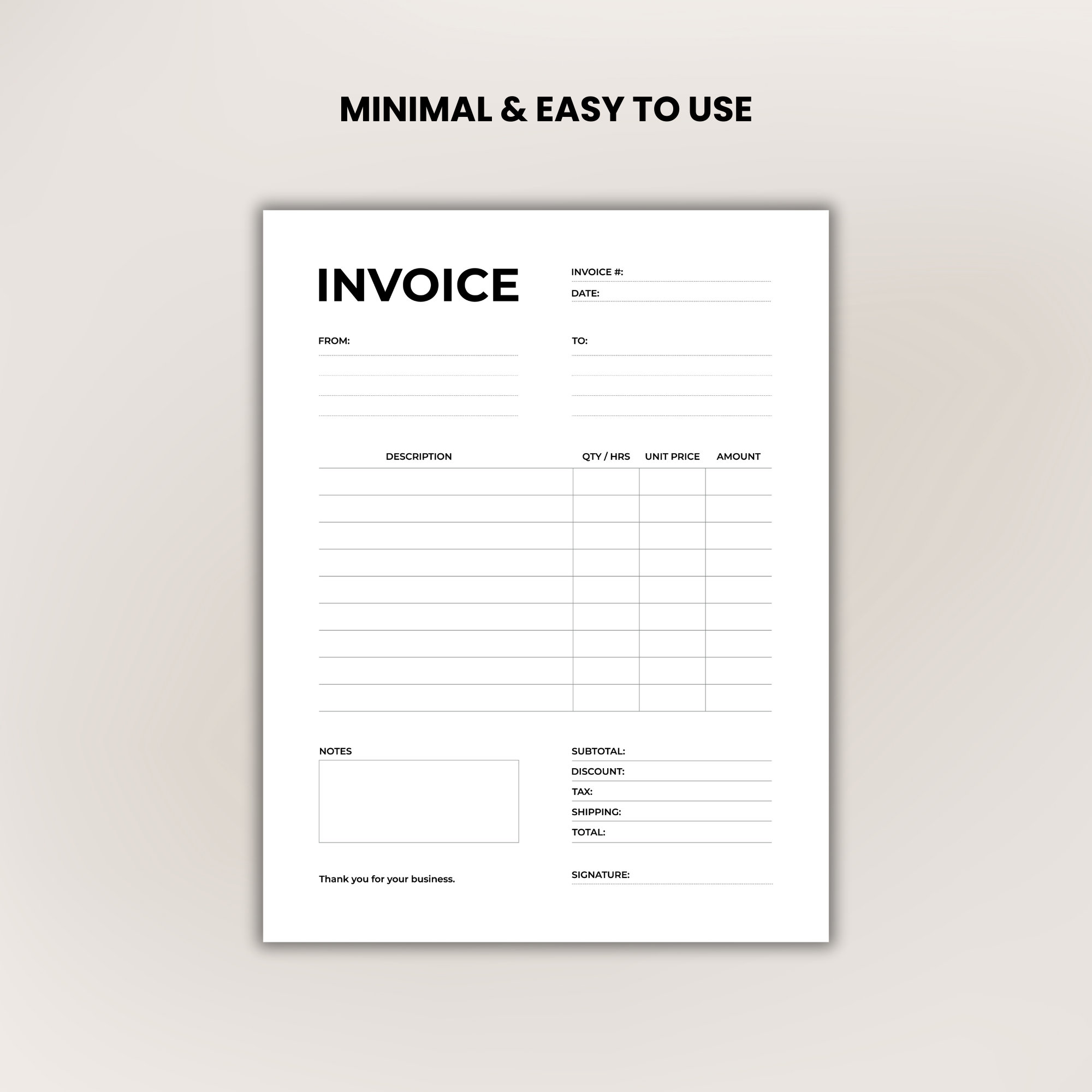 Minimalist Invoice Template • Easy to Use PDF Format for Small ...