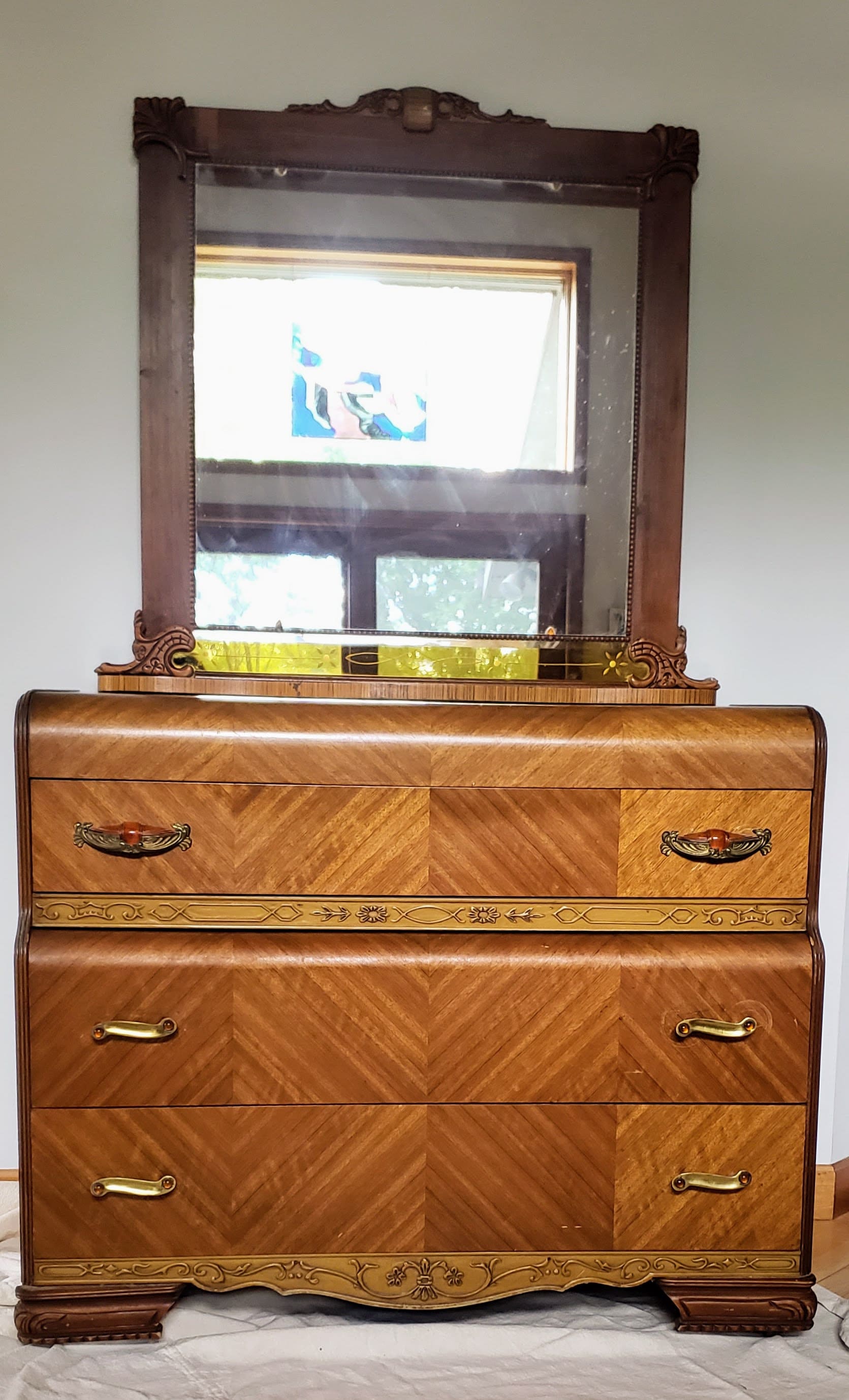 1930's Antique Waterfall Dresser and Mirror Etsy