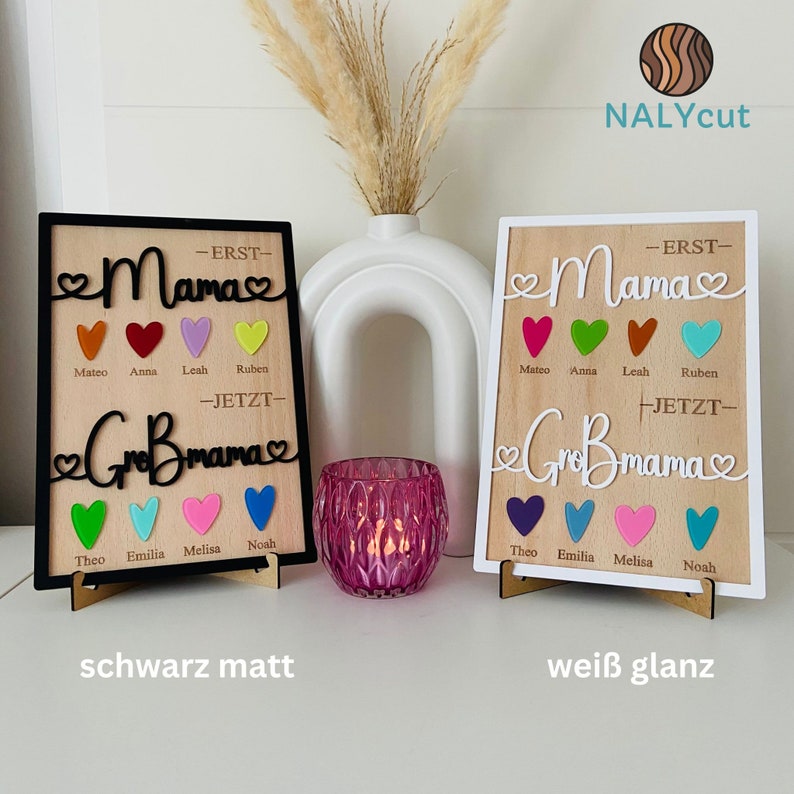 DIY Muttertaggeschenk, Erst Mama, dann Großmama, Schild aus Acrylglas und Holz Geschenk Mutter und Oma, personalisiertes Kinder Namensschild Bild 3