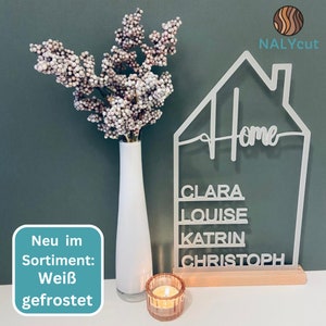 House with name, made of acrylic glass or wood, personalized decorative wall housewarming gift, door sign family, topping out ceremony, Mother's Day, moving