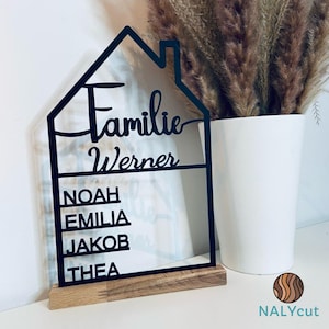 House with name, family name, made of acrylic glass or wood, personalized decorative housewarming gift, door sign, topping out ceremony, Mother's Day, moving