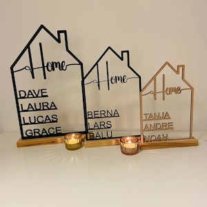 Haus mit Namen, aus Acrylglas oder Holz, personalisierte Deko Wand Einzugsgeschenk, Türschild Familie, Richtfest, Muttertag, Umzug Bild 10