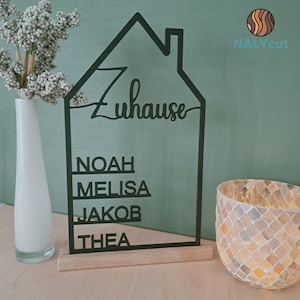 House with name, made of acrylic glass or wood, personalized decorative wall housewarming gift, door sign family, topping out ceremony, Mother's Day, moving Zuhause