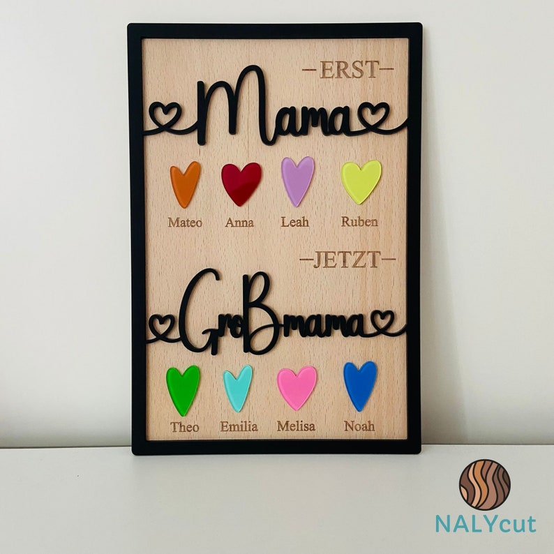 DIY Muttertaggeschenk, Erst Mama, dann Großmama, Schild aus Acrylglas und Holz Geschenk Mutter und Oma, personalisiertes Kinder Namensschild Bild 7