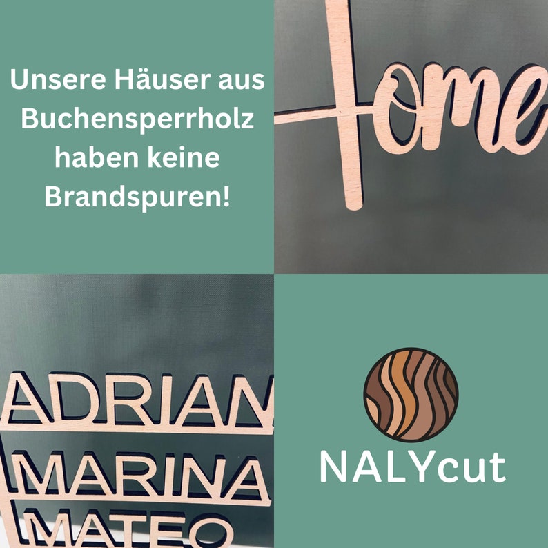 Haus mit Namen, Familienname, aus Acrylglas oder Holz, personalisierte Deko Einzugsgeschenk, Türschild, Richtfest, Muttertag, Umzug Bild 3