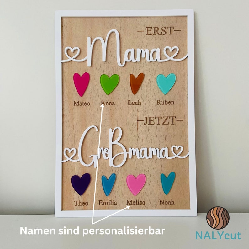 DIY Muttertaggeschenk, Erst Mama, dann Großmama, Schild aus Acrylglas und Holz Geschenk Mutter und Oma, personalisiertes Kinder Namensschild Bild 6