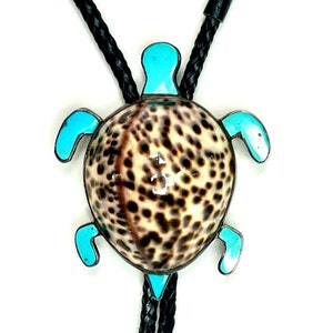 Laguna/Zuni Turtle Sleeping Beauty Turquoise and Shell Silver Hand Braided Bolo