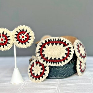 Concho Cherokee Belt and Earrings Set: Vintage Hand Beaded Leather Unique