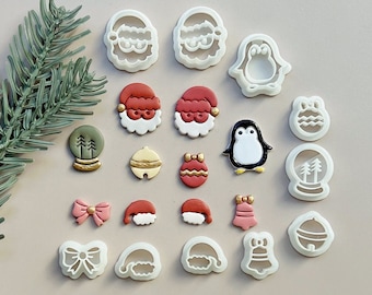 Christmas clay cutter set, winter polymer clay cutter, xmas santa bell penguin Santa