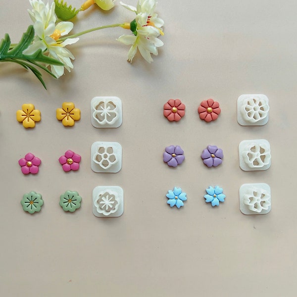 mini flower clay cutter set, winter polymer clay cutter set, stud clay earring cutter