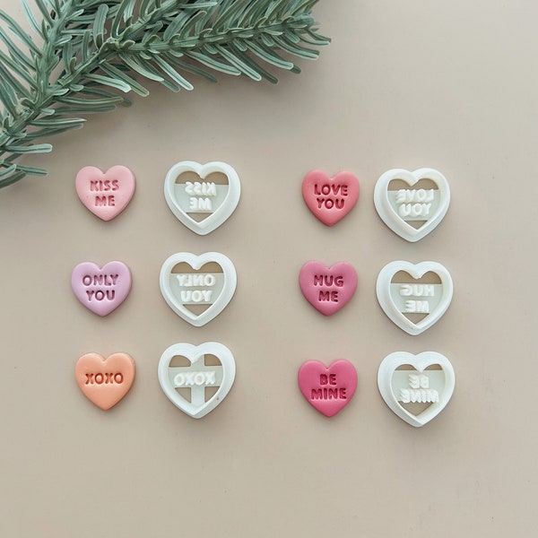 Conversation Heart clay cutter set, Valentine's Day polymer clay cutter set, stud clay earring cutter