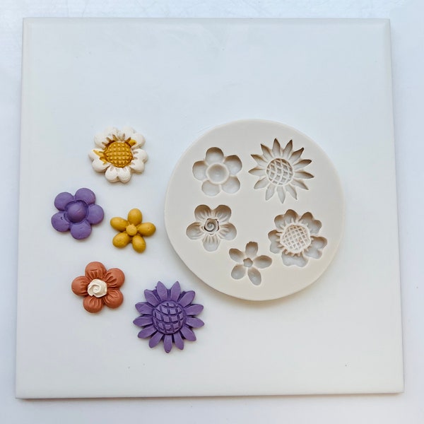 Mini flowers silicone mold for clay jewelry, Polymer Clay Molds