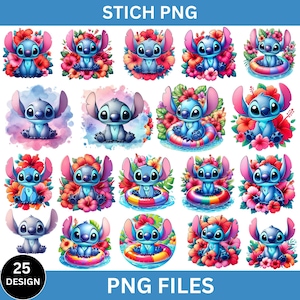 25 Stitch Watercolor Png Bundle, Cute Stitch Cliparts, Png File For Sublimation, High Resolution Png, T Shirt Designs, Digital Download
