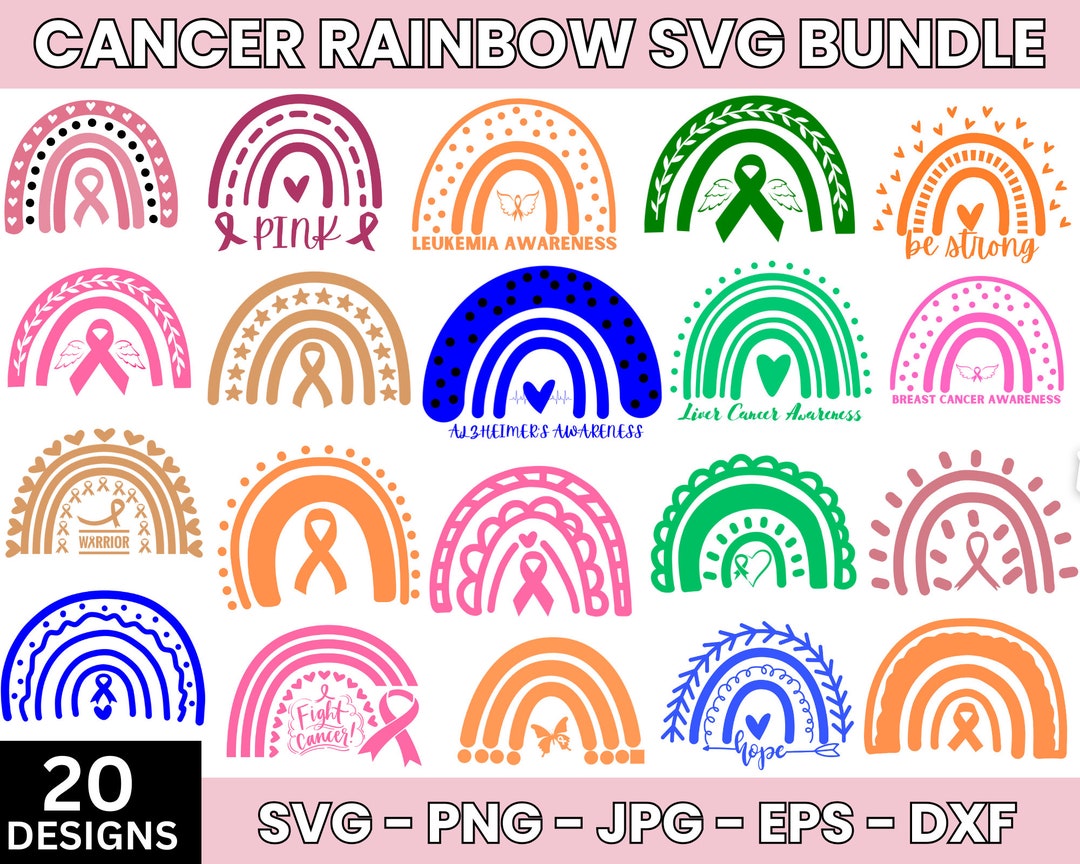Cancer Rainbow Svg, Cancer Ribbon Svg, Cancer Awareness Svg, Fight ...