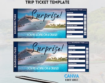 Printable Cruise Ticket Template, Cruise Surprise Ticket, Gift Ticket, Cruise Surprise Boarding Pass, Airline Ticket, Canva Editable Ticket