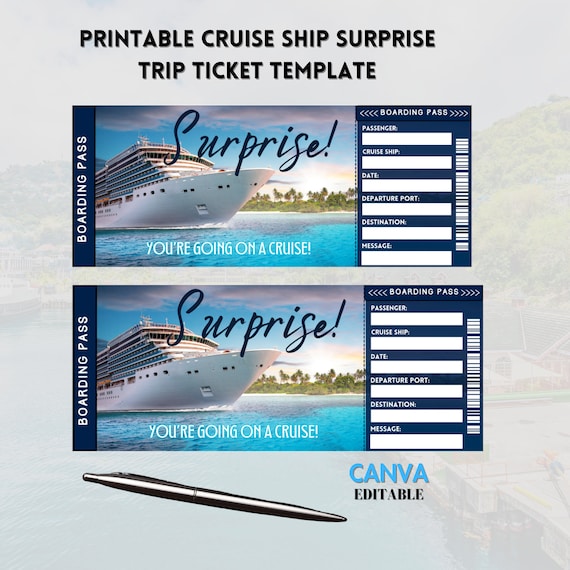 Printable Cruise Ticket Template, Cruise Surprise Ticket, Gift Ticket, Cruise Surprise Boarding Pass, Airline Ticket, Canva Editable Ticket