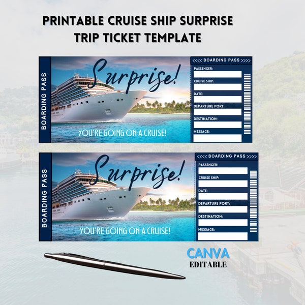 Printable Cruise Ticket Template, Cruise Surprise Ticket, Gift Ticket, Cruise Surprise Boarding Pass, Airline Ticket, Canva Editable Ticket