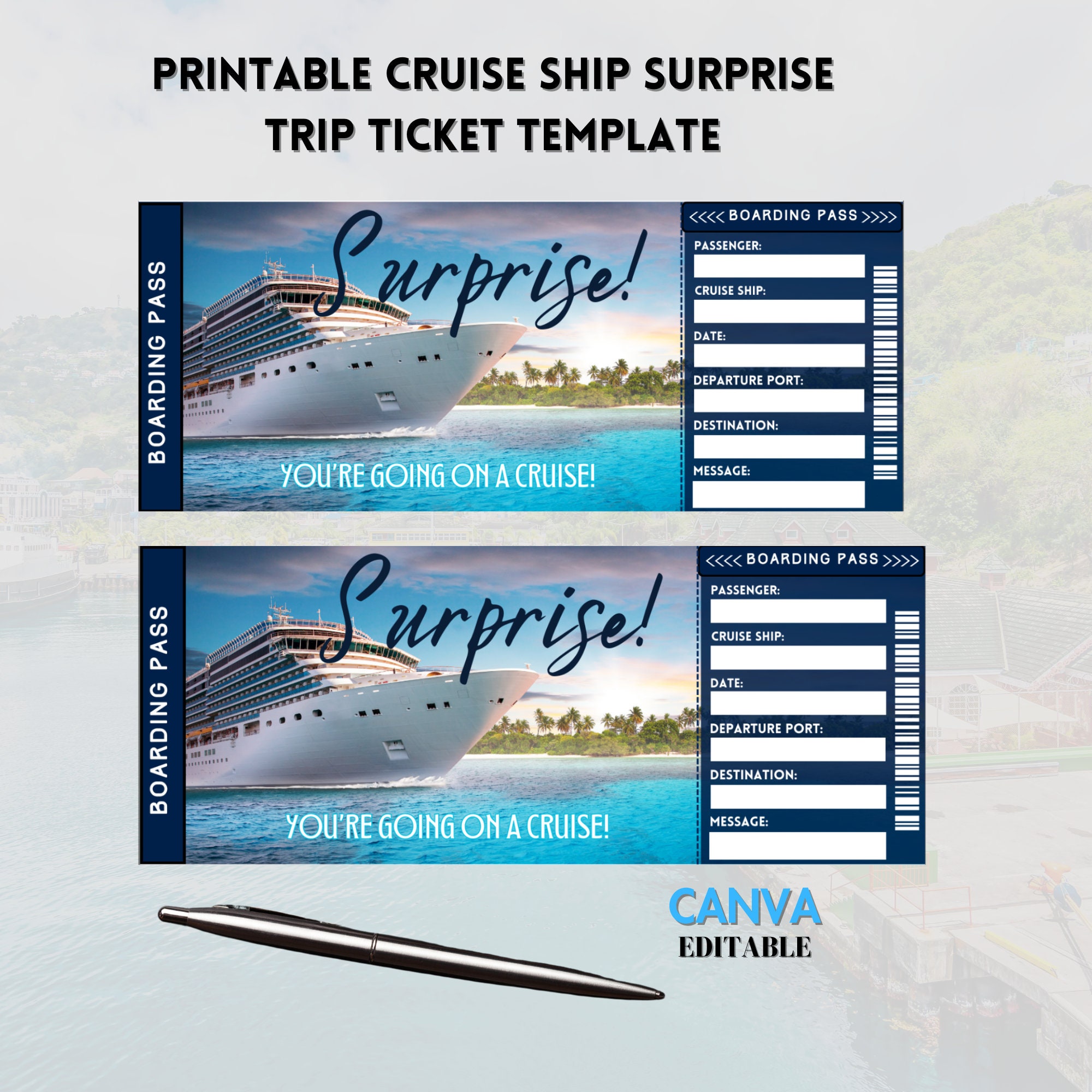 Printable Cruise Ticket Template, Cruise Surprise Ticket, Gift Ticket, Cruise Surprise Boarding Pass, Airline Ticket, Canva Editable Ticket - Etsy for Free Printable Cruise Boarding Pass