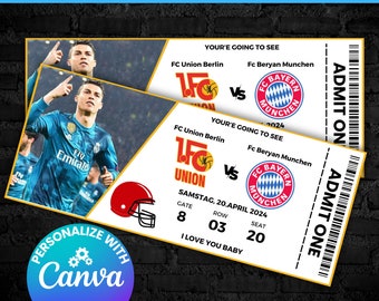 Printable Football Game Ticket Template, Football Surprise Ticket, Sports Lover Gift, Football Ticket, Surprise Ticket, Canva Editable