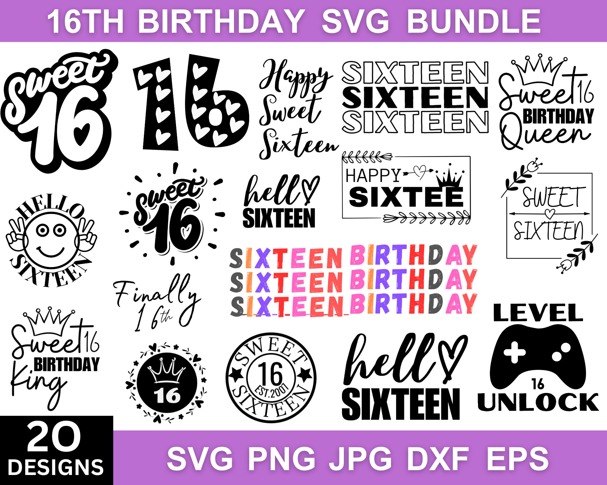 16th Birthday Svg, Sixteen Svg, 16 Birthday Png, Birthday Svg, 16 Birthday, Sixteenth Birthday, Svg Files For Cricut, Silhouette