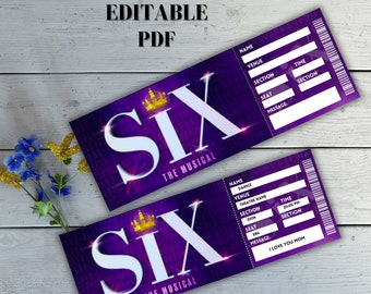 Digital Six Broadway Surprise Ticket, Theatre Ticket, Six Musical Ticket, Ticket Template, Surprise Birthday, Editable Ticket Pdf, Printable