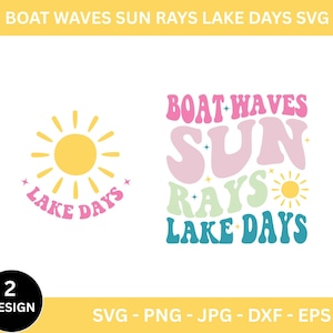 Boat Waves Sun Rays Lake Days Svg Png, Summer Svg, Retro Summer Svg Png, Hello Summer Svg, Lake Svg, Instant Download, Silhouette, Vector