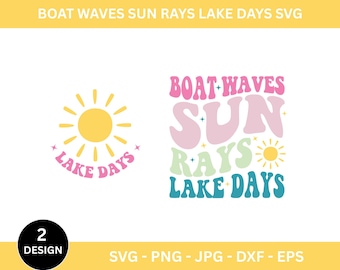 Ondas de barco, raios de sol, dias no lago, SVG PNG, Verão, SVG retrô, Verão, SVG PNG, Olá, Verão, SVG, Lago, Download instantâneo, Silhueta, Vetor