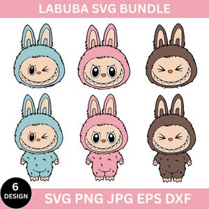 6 Labubu Designs Svg, Labubu Png, Labubuu-sublimatie, T-shirt Design, Monster-tekens, Svg Cut-bestanden, Instant Download