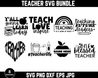 Teacher Svg Bundle, Apple Teacher Svg, Teacher Shirt Svg, Teach Love Inspire Svg, Teacher Life Svg, Teacher Quotes, Instant Download