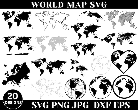 World Map Svg Png Bundle, World Map Svg, World Map Dxf, World Map Silhouette, World Map Vector, Svg Files For Cricut, Digital Download