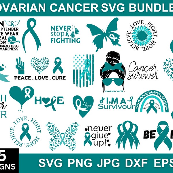 Ovarian Cancer Svg Bundle, Cancer Ribbon Svg, Ovarian Cancer Png, Cancer Awareness Svg, Ovarian Cancer Clipart, Silhouette Designs