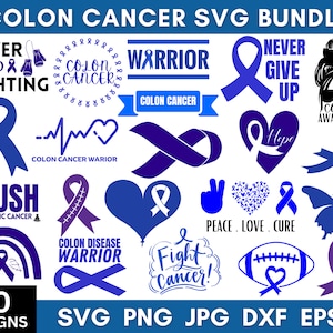 Colon Cancer Svg Bundle, Cancer Awareness Svg, Colon Cancer Png, Colon Cancer Ribbon, Cancer Svg, Cancer Support Svg, Svg For Shirts