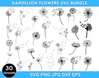 30+ Dandelion Flowers Svg Bundle, Dandelion Svg Png, Dandelion Clipart, Just Breathe Svg, Flower Silhouette, Instant Download, Vector Files