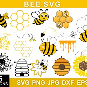Paquete de abejas SVG, paquete de abejas PNG, archivos de corte de abejas, panal SVG, clipart de abeja, abeja de miel SVG, miel SVG, abeja reina SVG, archivos SVG para Cricut