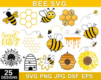 Bee Svg Bundle, Bee Png Bundle, Bee Cut Files, Honeycomb Svg, Bee Clipart, Honey Bee Svg, Honey Svg, Queen Bee Svg, Svg Files For Cricut