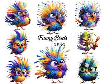 Funny Birds Watercolor Clipart Bundle, Funny Birds, Crazy Birds Clipart, Cute Birds Png, Commercial Use, Instant Download, Printable