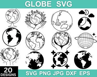 Globe Svg, Globe Png, Globe Dxf, Globe Clipart, Globe Vector, World Svg, World Map Svg, Svg, Silhouette Svg, Svg Cut Files, Instant Download