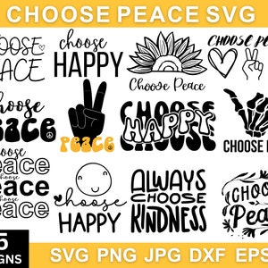Choose Happy Svg Bundle, Peace Sign Svg, Motivational Svg, Inspirational Svg, Peace Support Svg, Peace Love Svg / Png, Instant Download