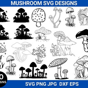 Mushroom Svg, Mushroom Svg Bundle, Mushroom Clipart, Mystical Moon Mushroom Svg, Magic Mushroom Svg, Instant Download, Silhouette
