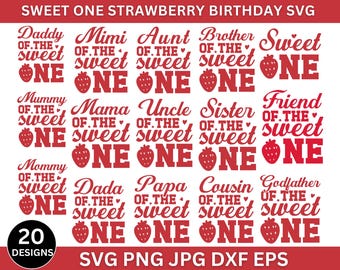Sweet One Strawberry Birthday Svg Bundle, 1st Birthday Svg, Family Matching Birthday Shirts Svg, Birthday Shirts Svg, Svg Files For Cricut
