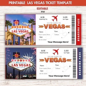 Canva bearbeitbare Las Vegas Ticketvorlage, druckbares Ticket, Überraschungsreiseticket, Urlaubsticket, Bordkartenticket, Sofort-Download