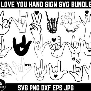 Kocham Cię Znak Dłoni Svg Bundle, Język Migowy Svg, Kocham Cię Znak Dłoni, Pliki Wektorowe, Pliki Svg Dla Cricut, Natychmiastowe Pobieranie